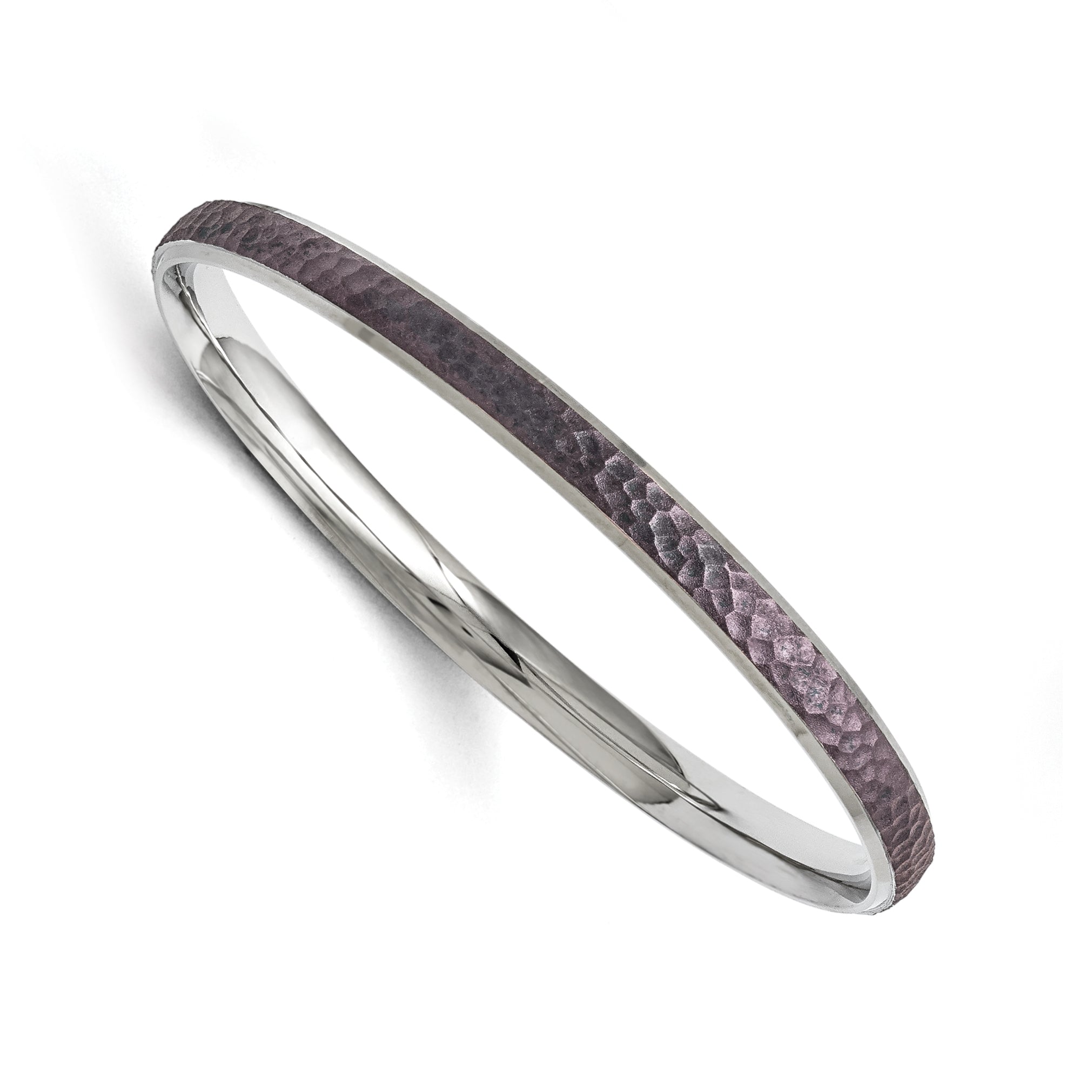 Stainless Steel Polished/Laser Cut Purple IP-plated Hammered Bangle Bracelet for Women Main image