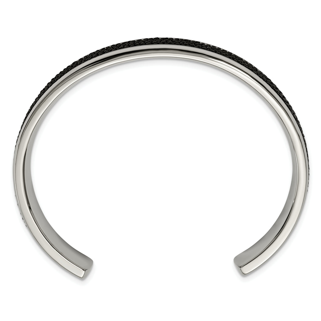 Stainless Steel Polished with Genuine Stingray Inlay Cuff Bangle Bracelet for Men