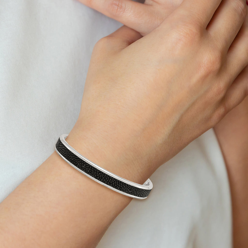 Stainless Steel Polished with Genuine Stingray Inlay Cuff Bangle Bracelet for Men