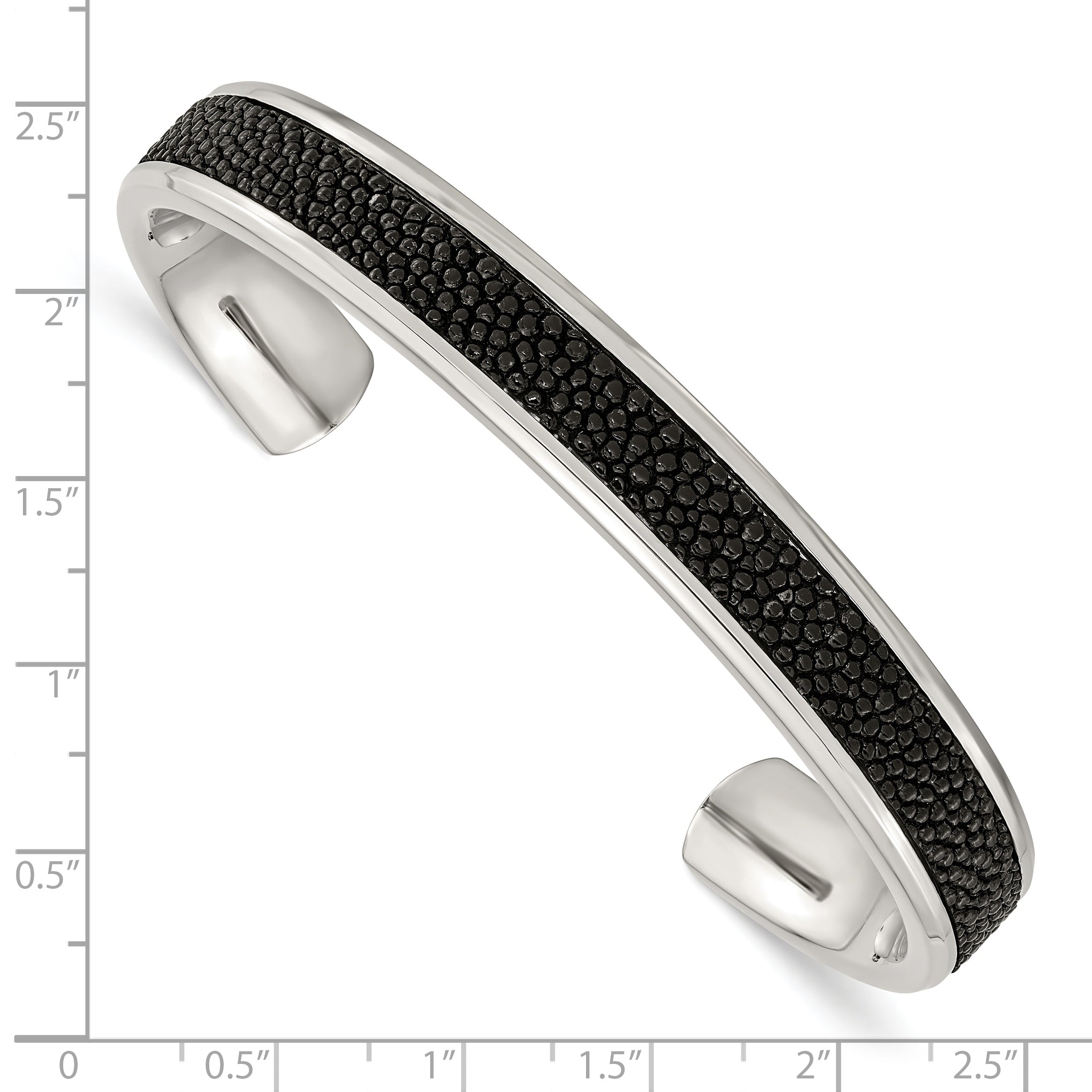Stainless Steel Polished with Genuine Stingray Inlay Cuff Bangle Bracelet for Men