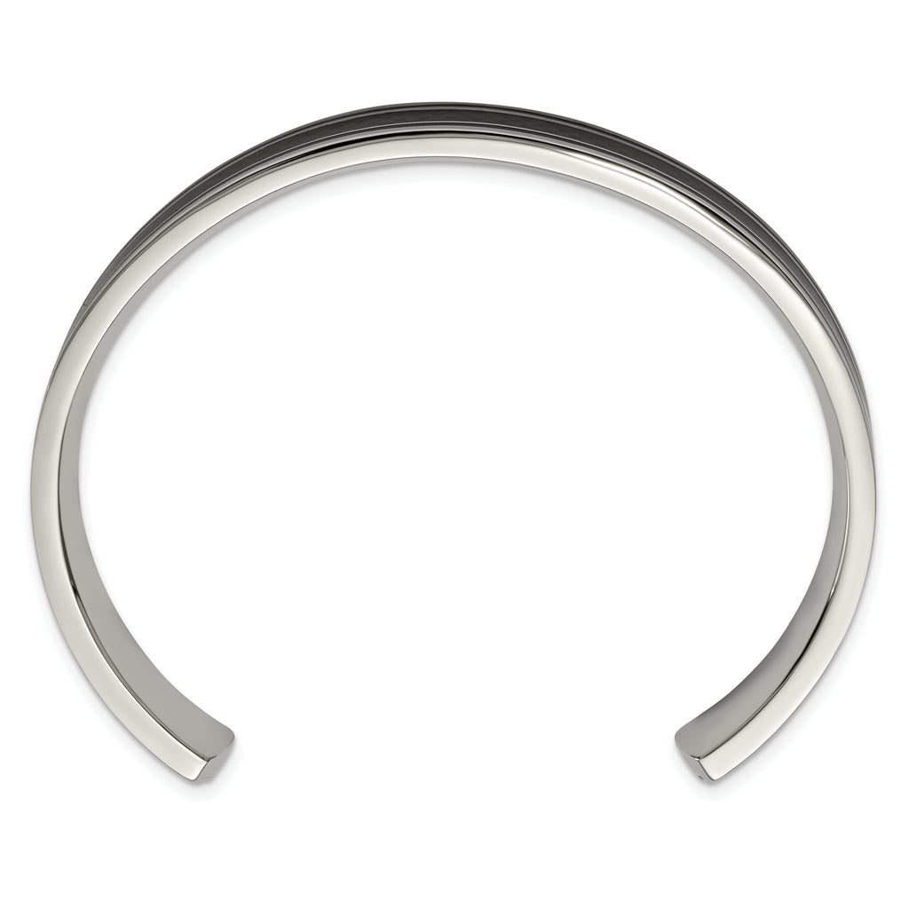 Stainless Steel Polished Black IP-plated with Black Carbon Fiber Inlay Cuff Bangle Bracelet for Men