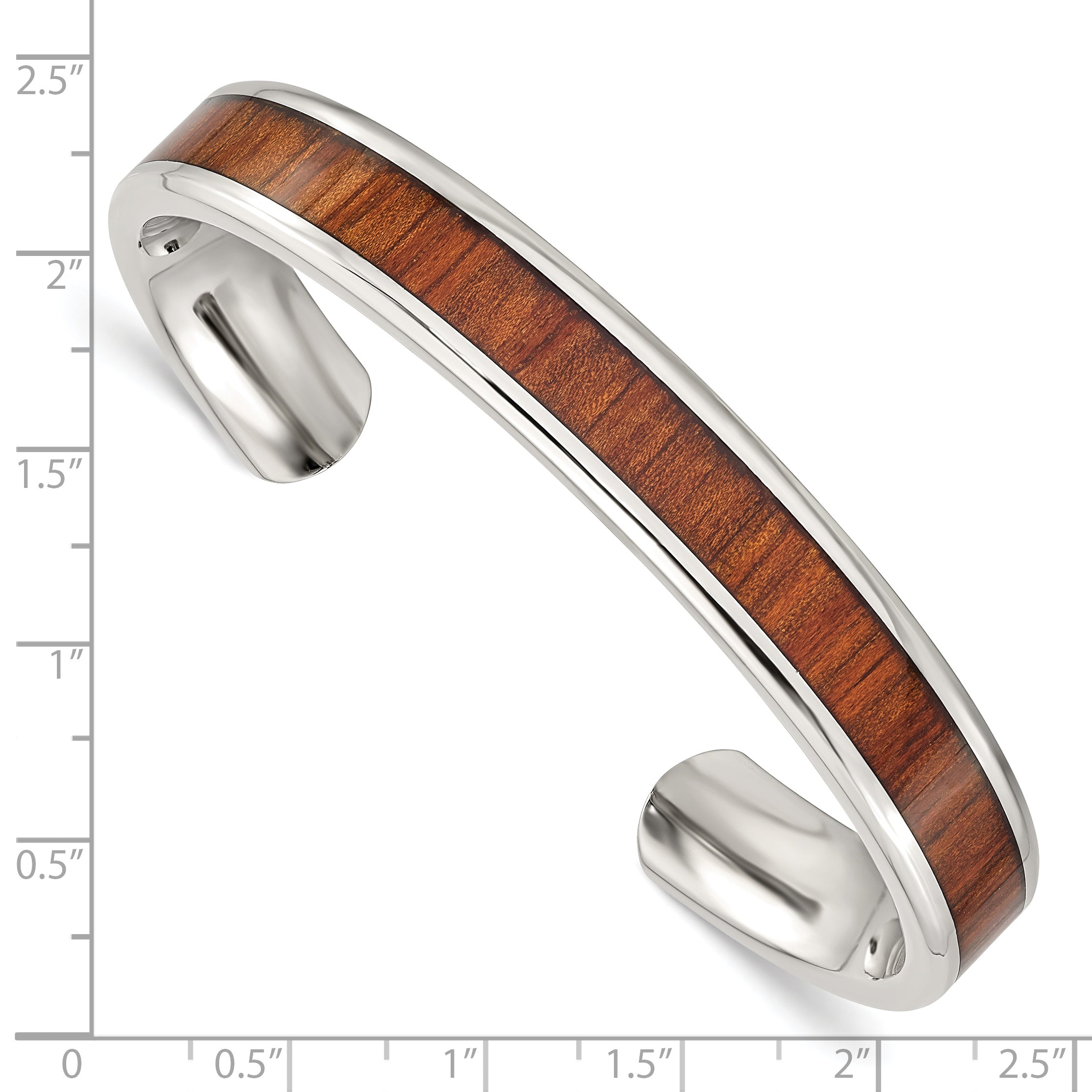 Stainless Steel Polished with Red/Orange Koa Wood Inlay Cuff Bangle Bracelet for Men