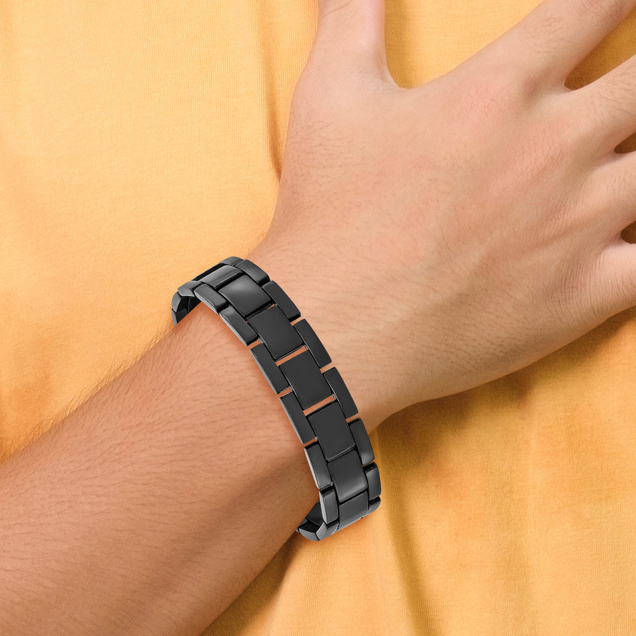 Stainless Steel Polished Black IP-plated Link Bracelet for Men