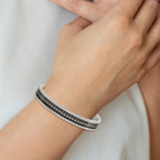 Stainless Steel Polished Black Carbon Fiber Inlay Crosses Bangle Bracelet for Men
