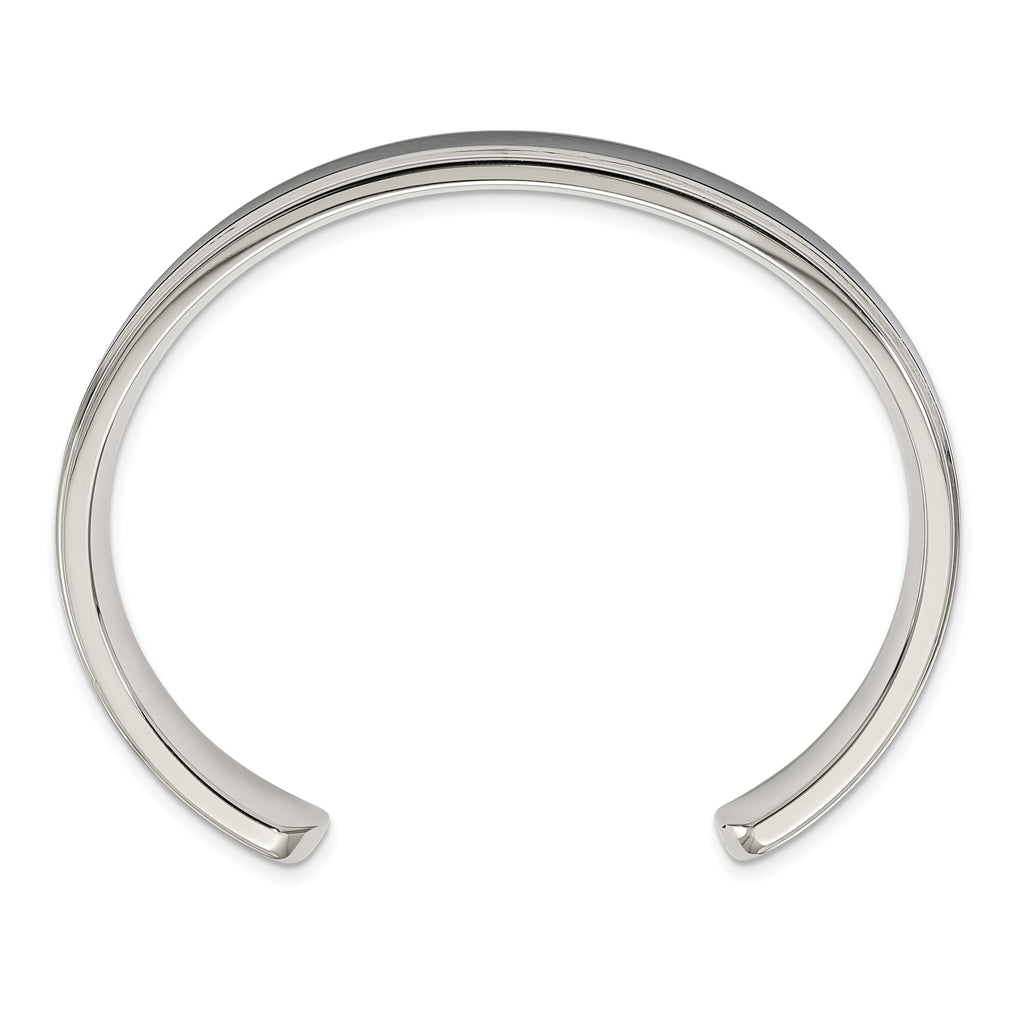 Stainless Steel Polished with Black Carbon Fiber Inlay Cuff Bangle Bracelet for Men