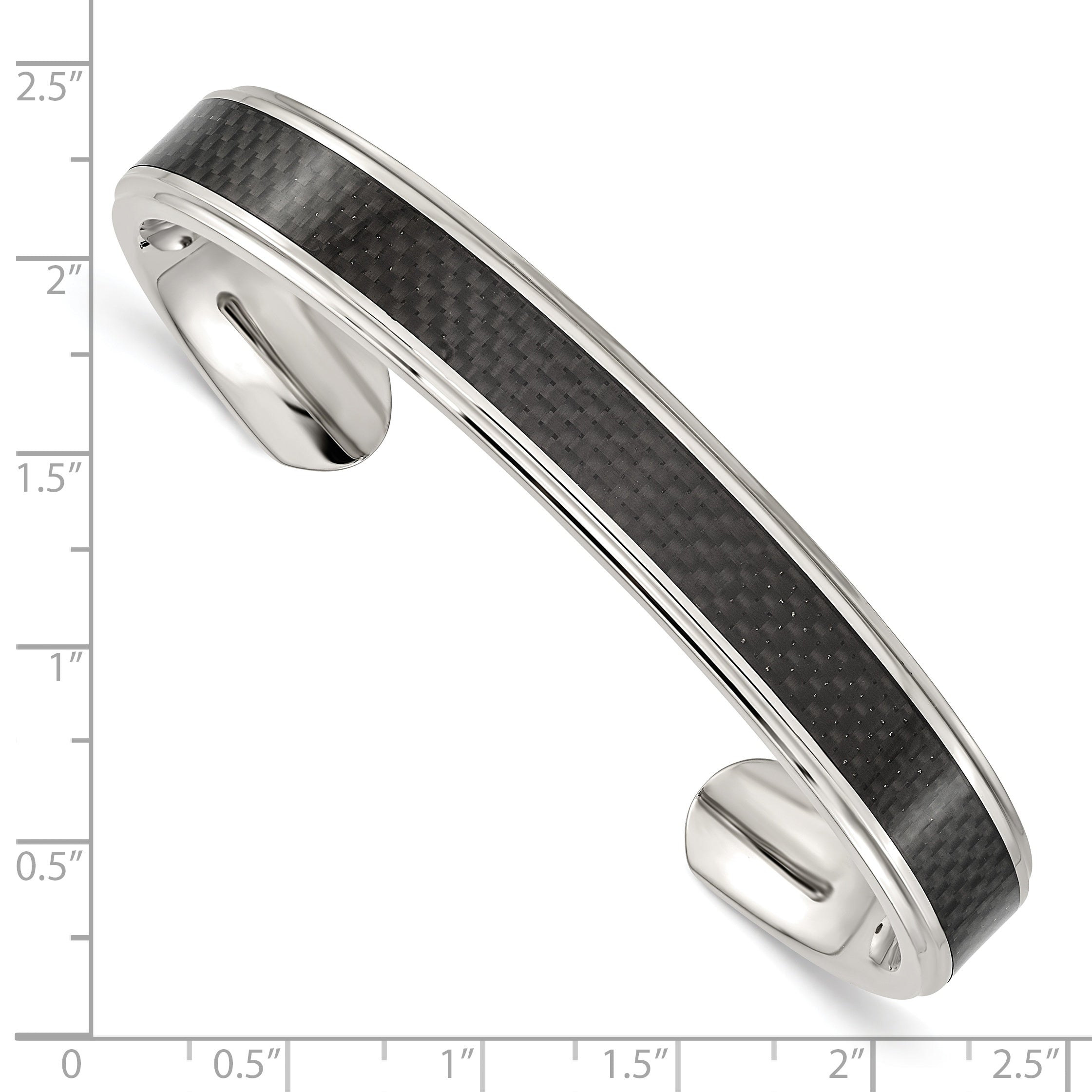 Stainless Steel Polished with Black Carbon Fiber Inlay Cuff Bangle Bracelet for Men