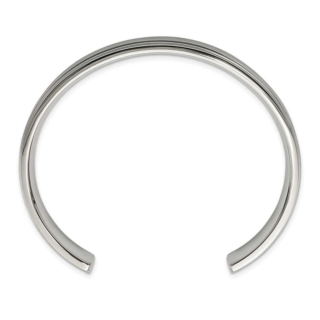 Stainless Steel Brushed and Polished Double Step Edge 11mm Cuff Bangle Bracelet