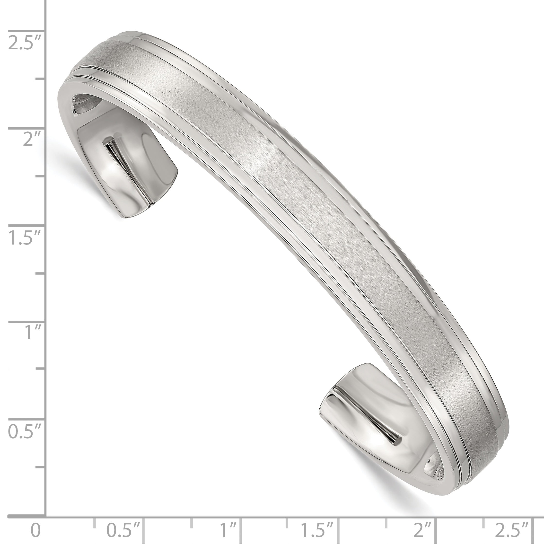 Stainless Steel Brushed and Polished Double Step Edge 11mm Cuff Bangle Bracelet