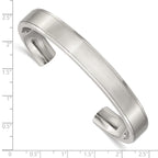 Stainless Steel Brushed and Polished Ridged Edge 11mm Cuff Bangle Bracelet
