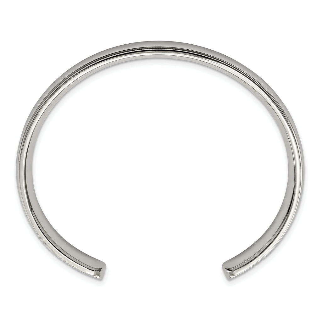 Stainless Steel Polished and Grooved 9mm Cuff Bangle Bracelet