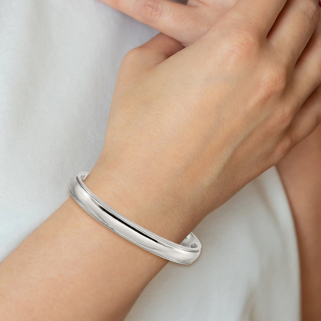 Stainless Steel Polished and Grooved 9mm Cuff Bangle Bracelet