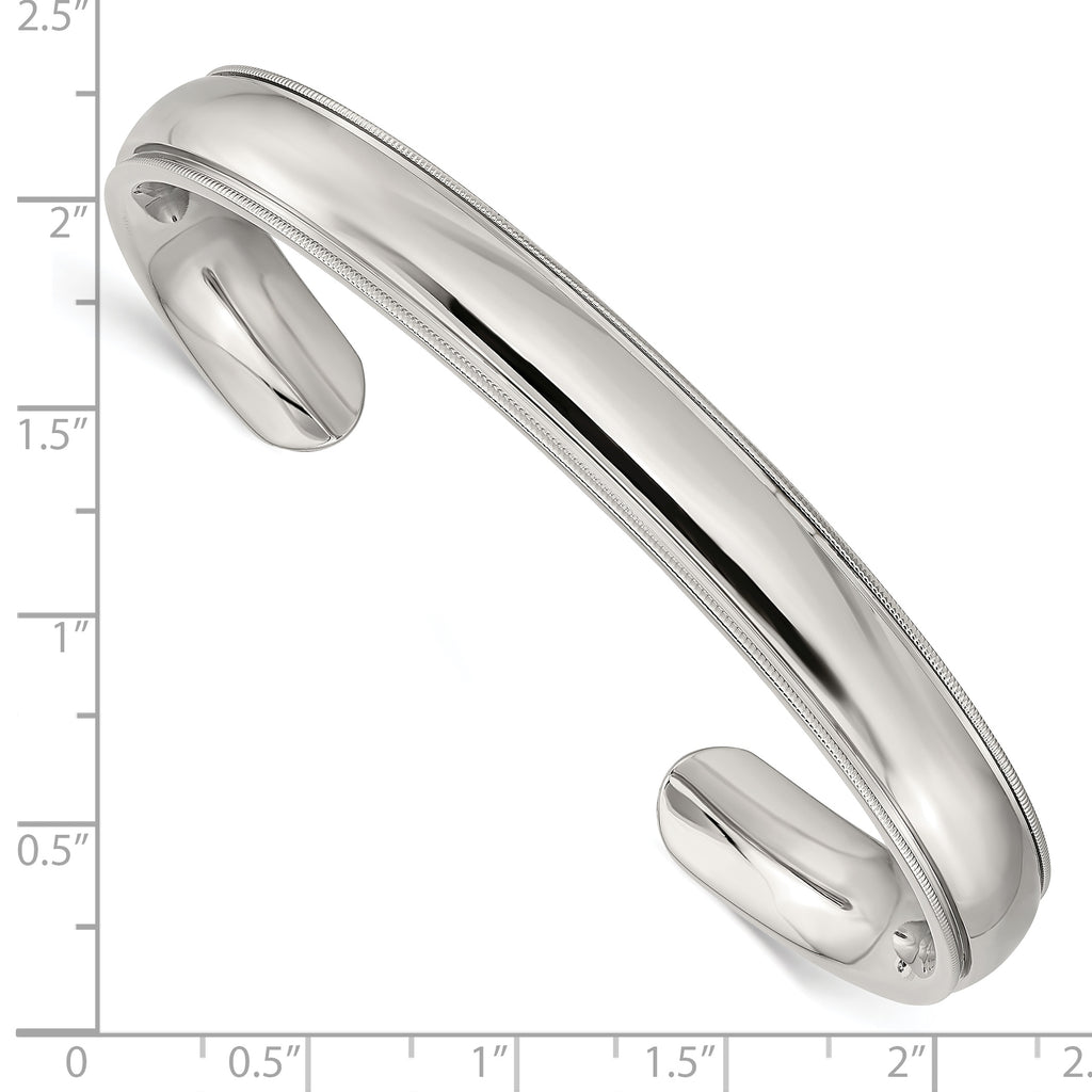 Stainless Steel Polished and Grooved 9mm Cuff Bangle Bracelet