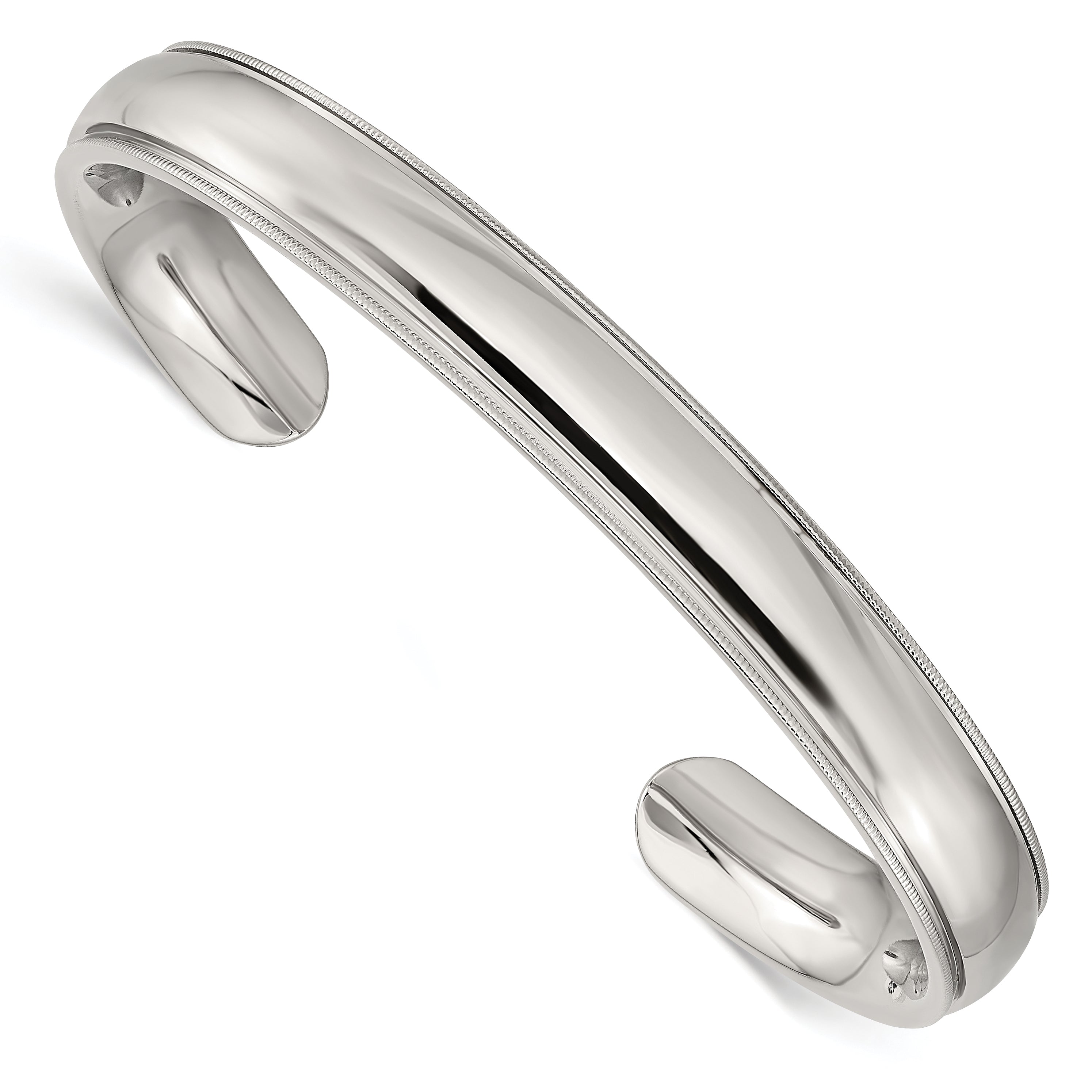 Stainless Steel Polished and Grooved 9mm Cuff Bangle Bracelet Main image