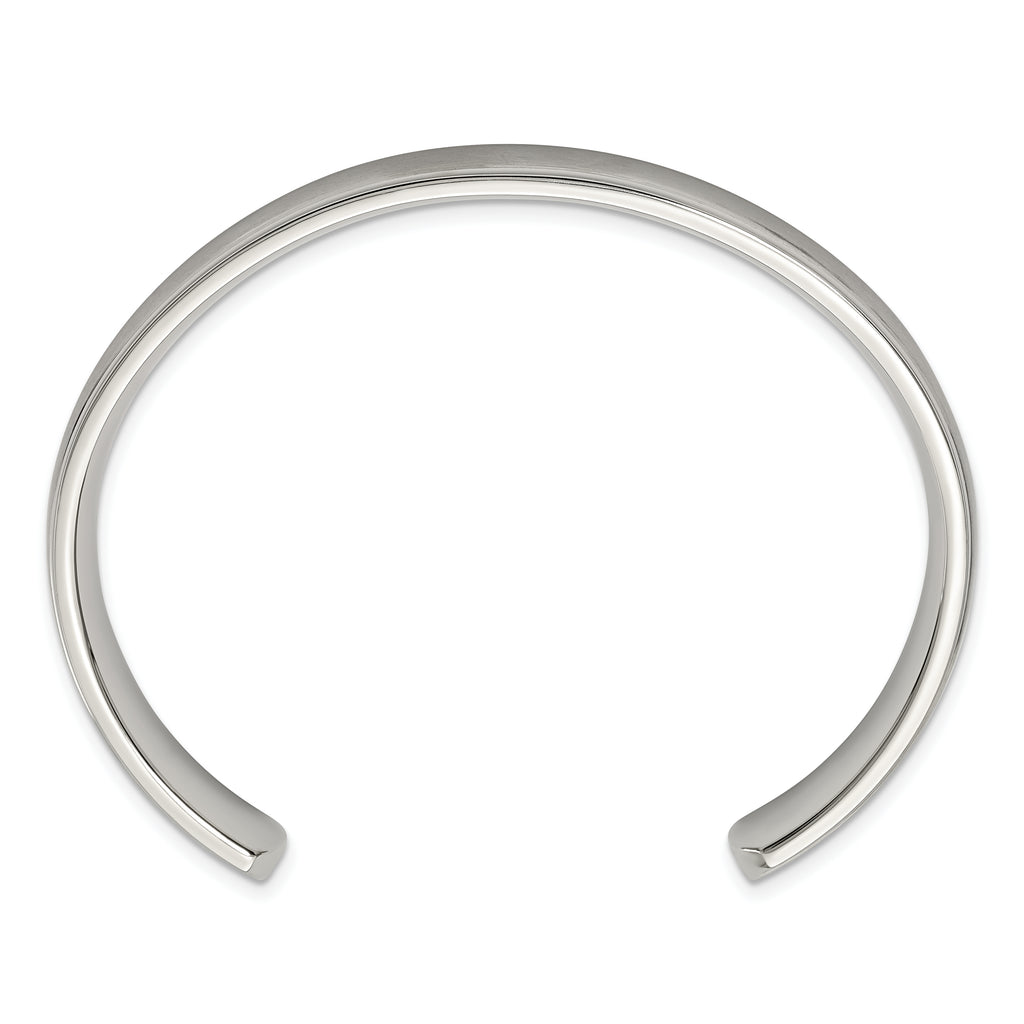 Stainless Steel Brushed and Polished Ridged Edge 11mm Cuff Bangle Bracelet