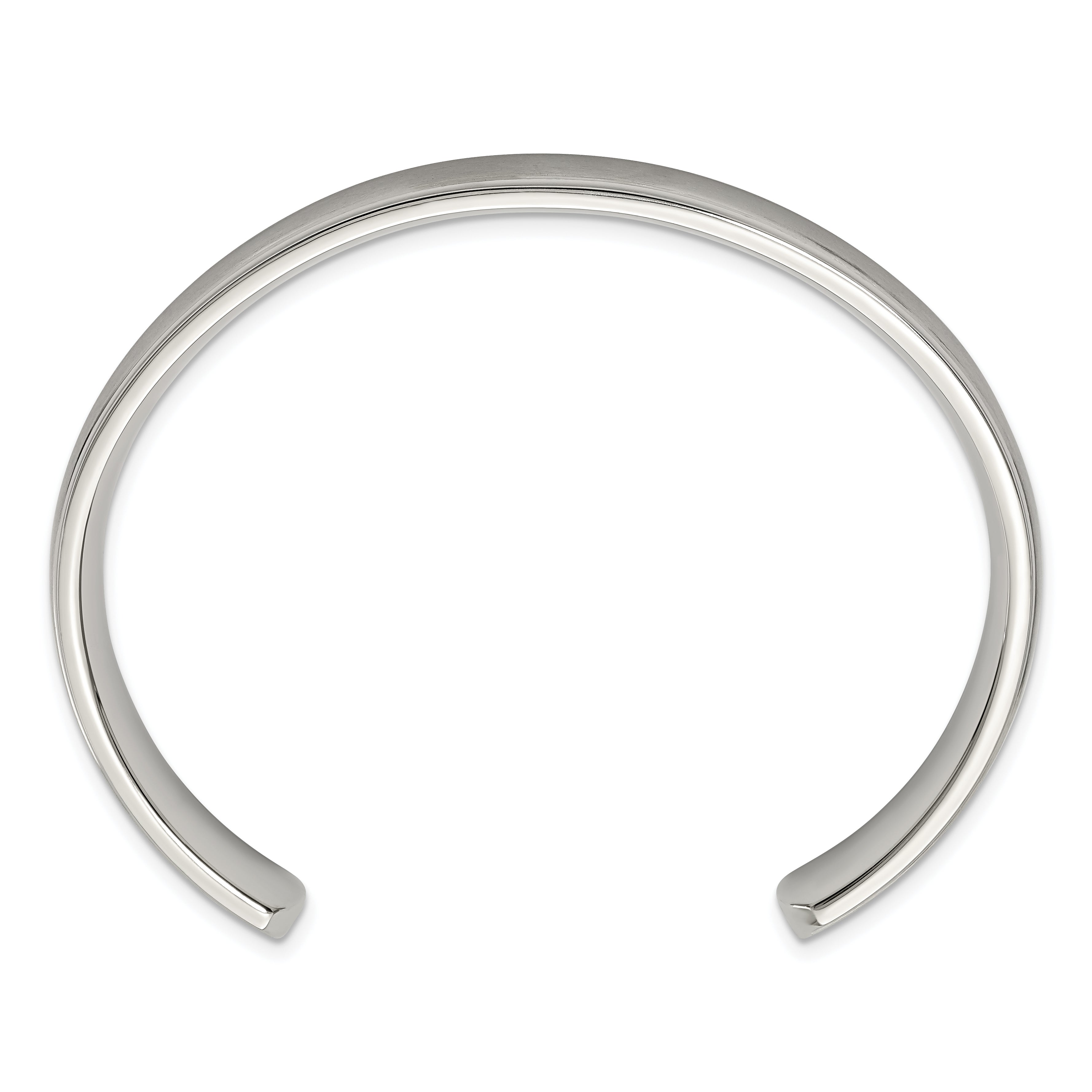 Stainless Steel Brushed and Polished Ridged Edge 11mm Cuff Bangle Bracelet