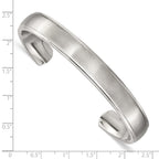 Stainless Steel Brushed and Polished Ridged Edge 11mm Cuff Bangle Bracelet