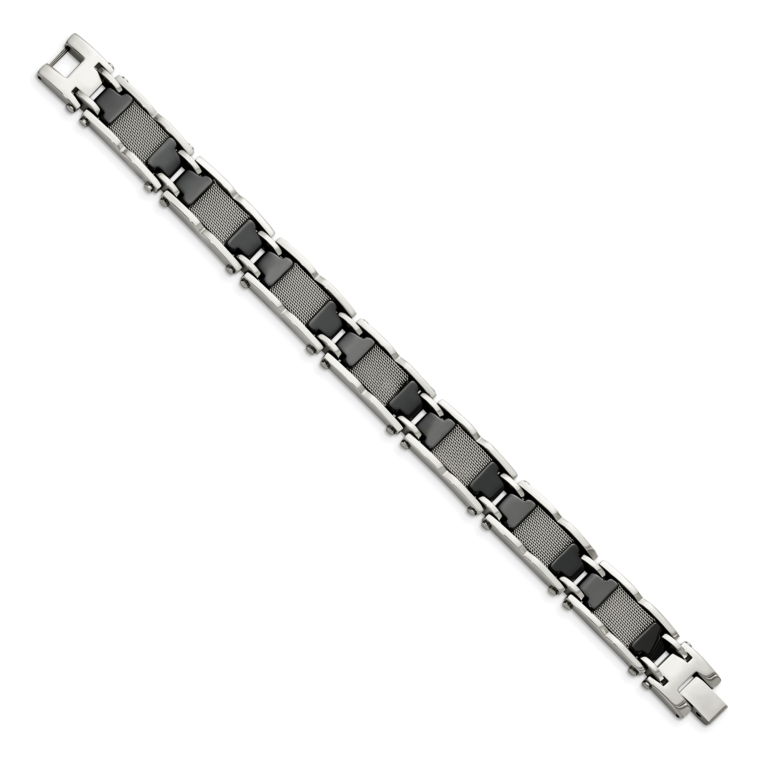 Stainless Steel Polished Mesh with Black Ceramic Link Bracelet for Men Secondary image