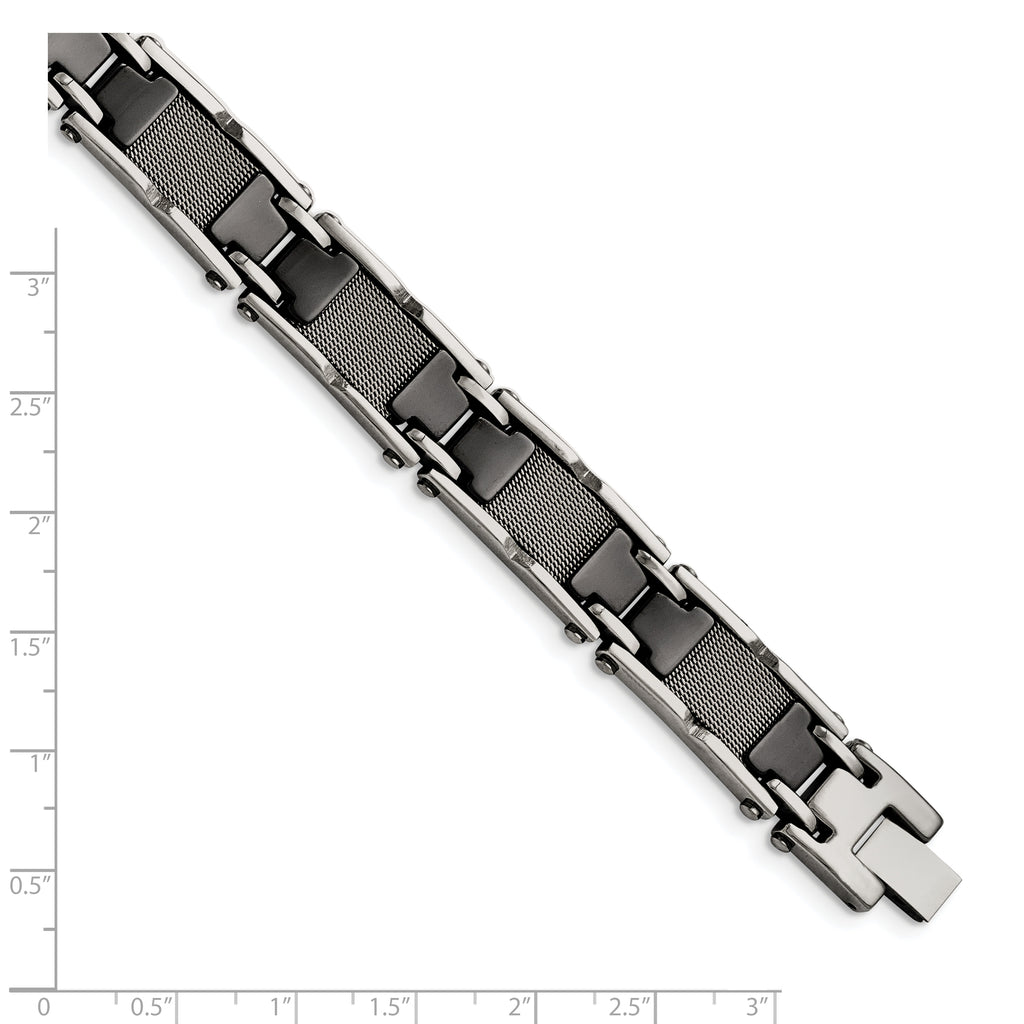 Stainless Steel Polished Mesh with Black Ceramic Link Bracelet for Men