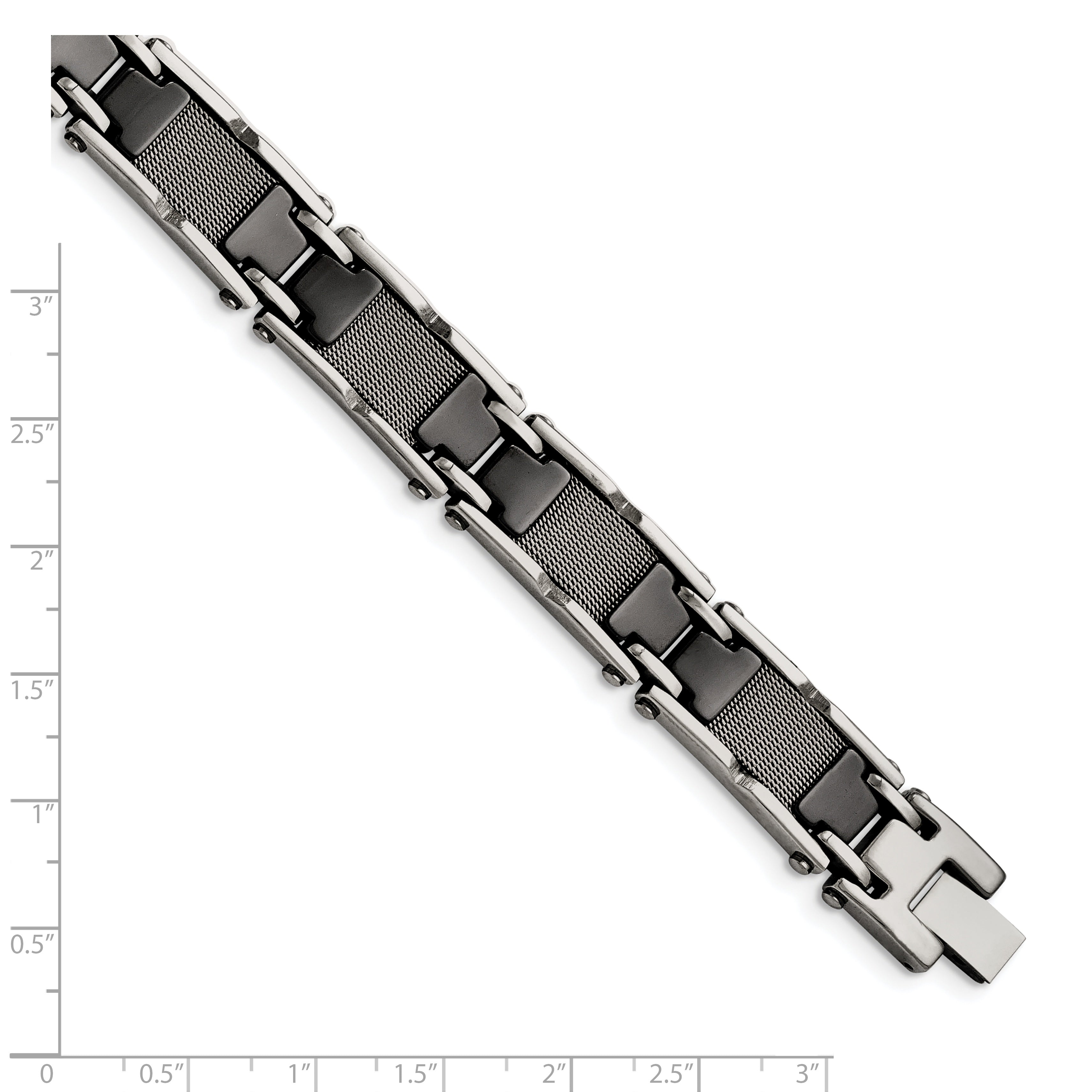 Stainless Steel Polished Mesh with Black Ceramic Link Bracelet for Men