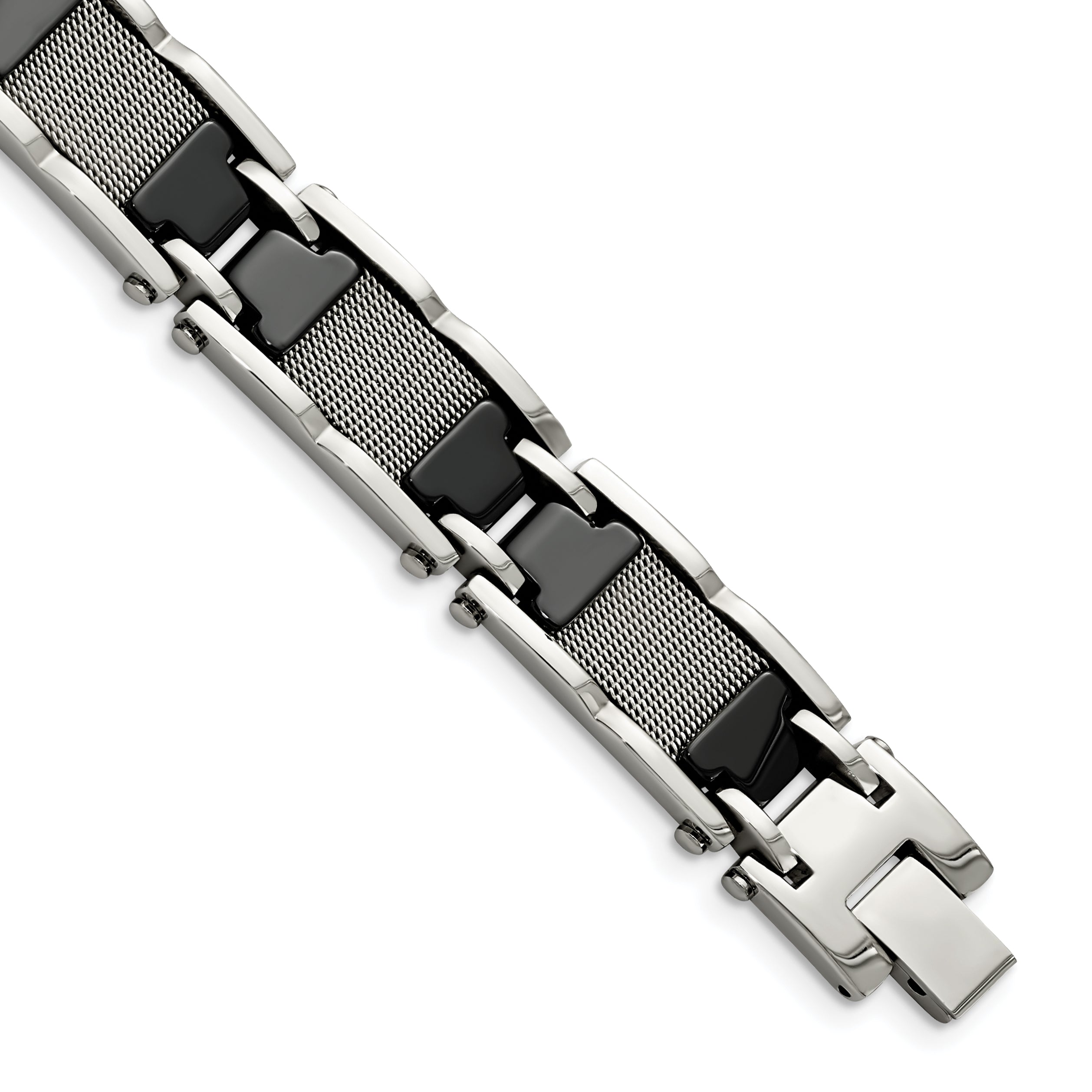 Stainless Steel Polished Mesh with Black Ceramic Link Bracelet for Men Main image