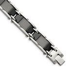 Stainless Steel Polished Mesh with Black Ceramic Link Bracelet for Men