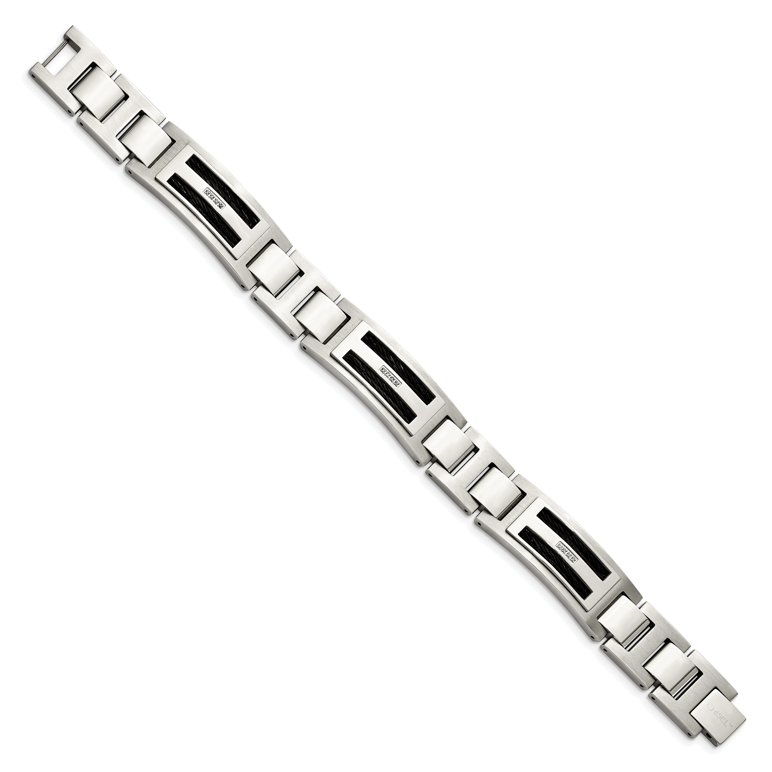 Stainless Steel Polished and Matte Black IP-plated with .05 carat Diamond Bracelet for Men Secondary image
