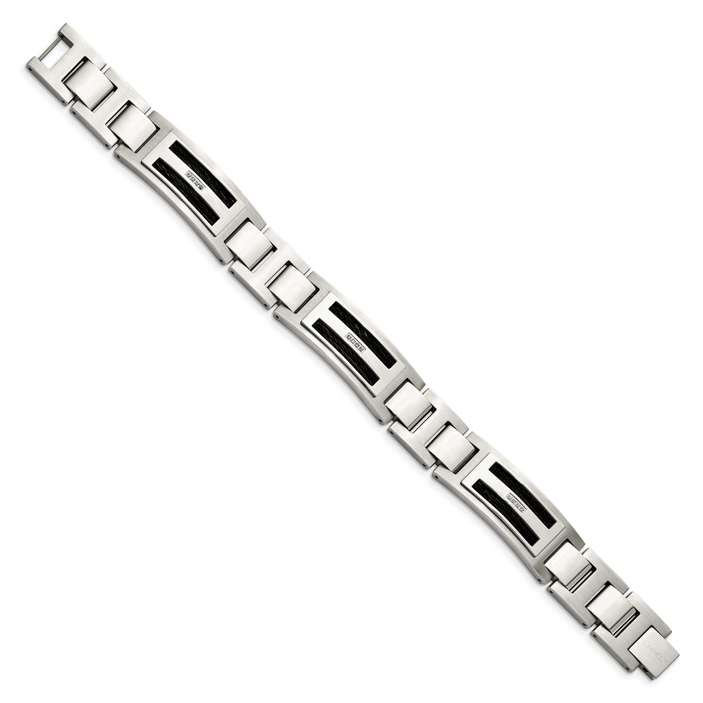 Stainless Steel Polished and Matte Black IP-plated with .05 carat Diamond Bracelet for Men