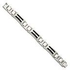 Stainless Steel Polished and Matte Black IP-plated with .05 carat Diamond Bracelet for Men