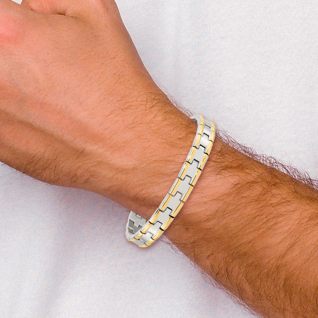 Stainless Steel Polished Yellow IP-plated Link Bracelet for Men
