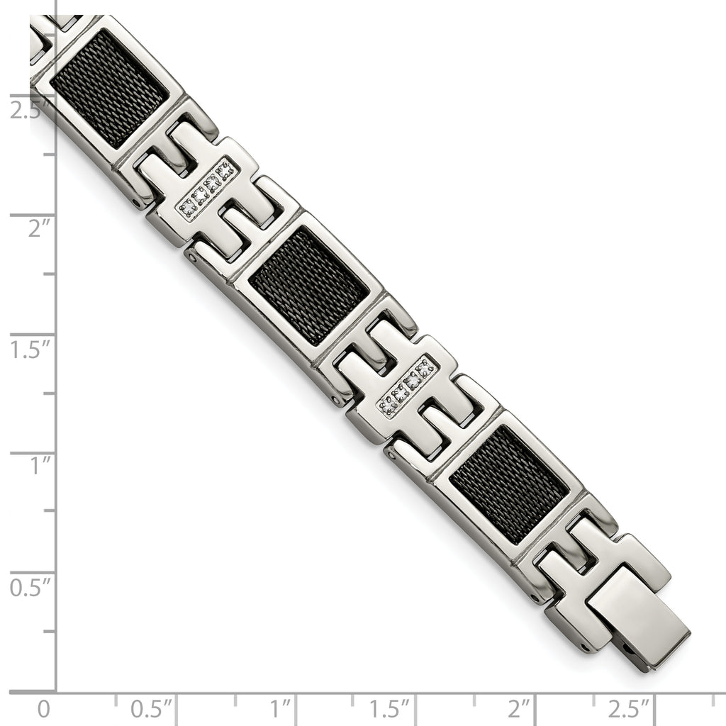 Stainless Steel Polished Black IP-plated Mesh with 1/3 carat Diamond Bracelet for Men