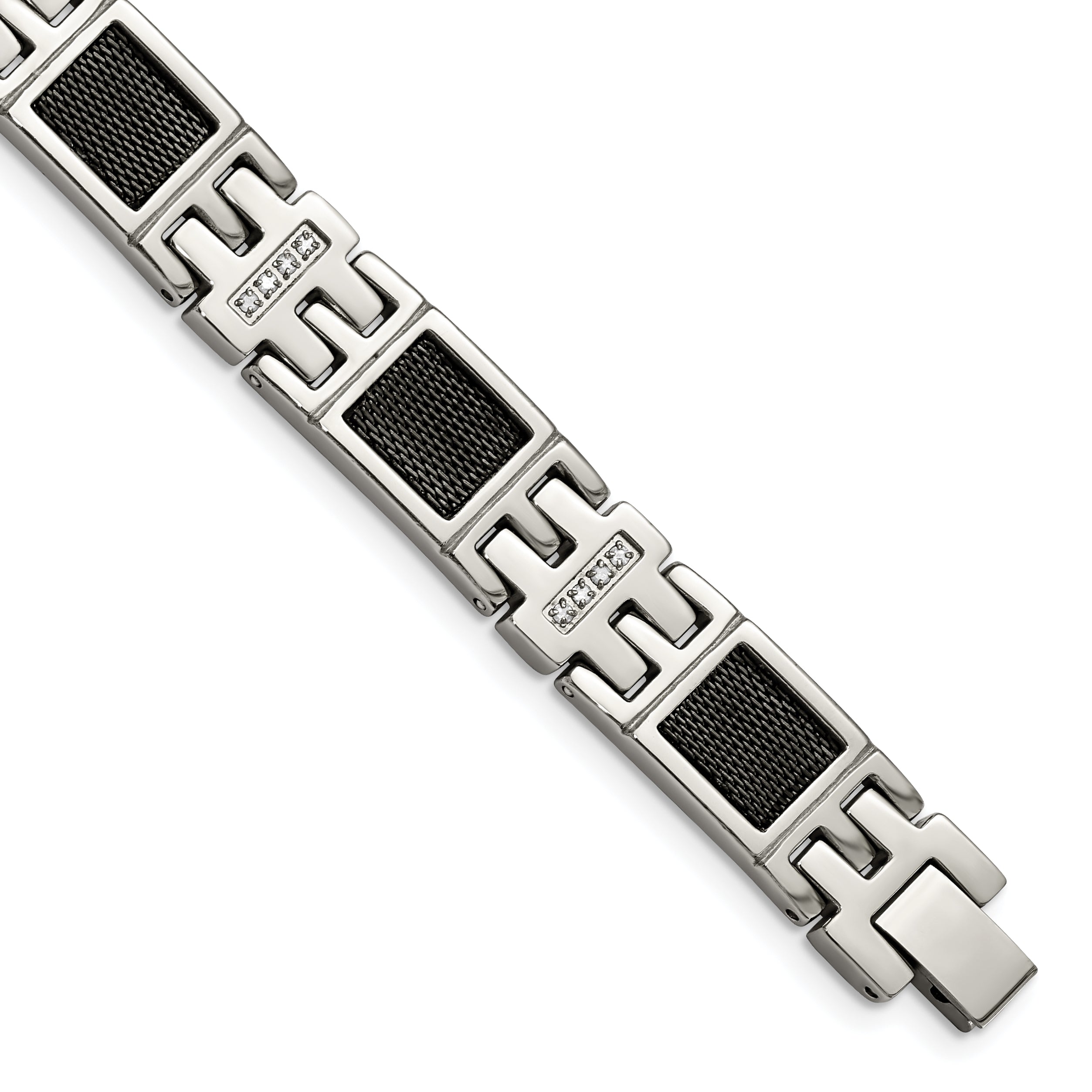 Stainless Steel Polished Black IP-plated Mesh with 1/3 carat Diamond Bracelet for Men Main image