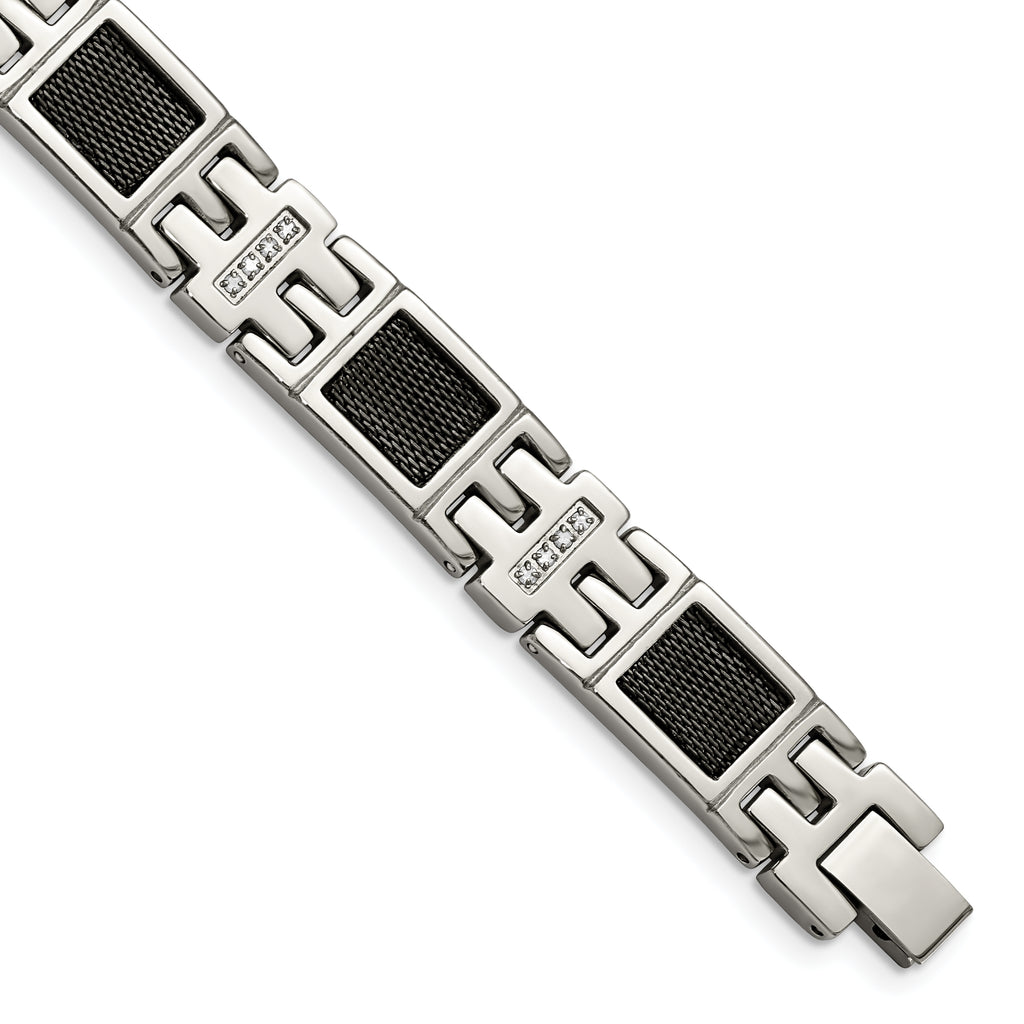 Stainless Steel Polished Black IP-plated Mesh with 1/3 carat Diamond Bracelet for Men