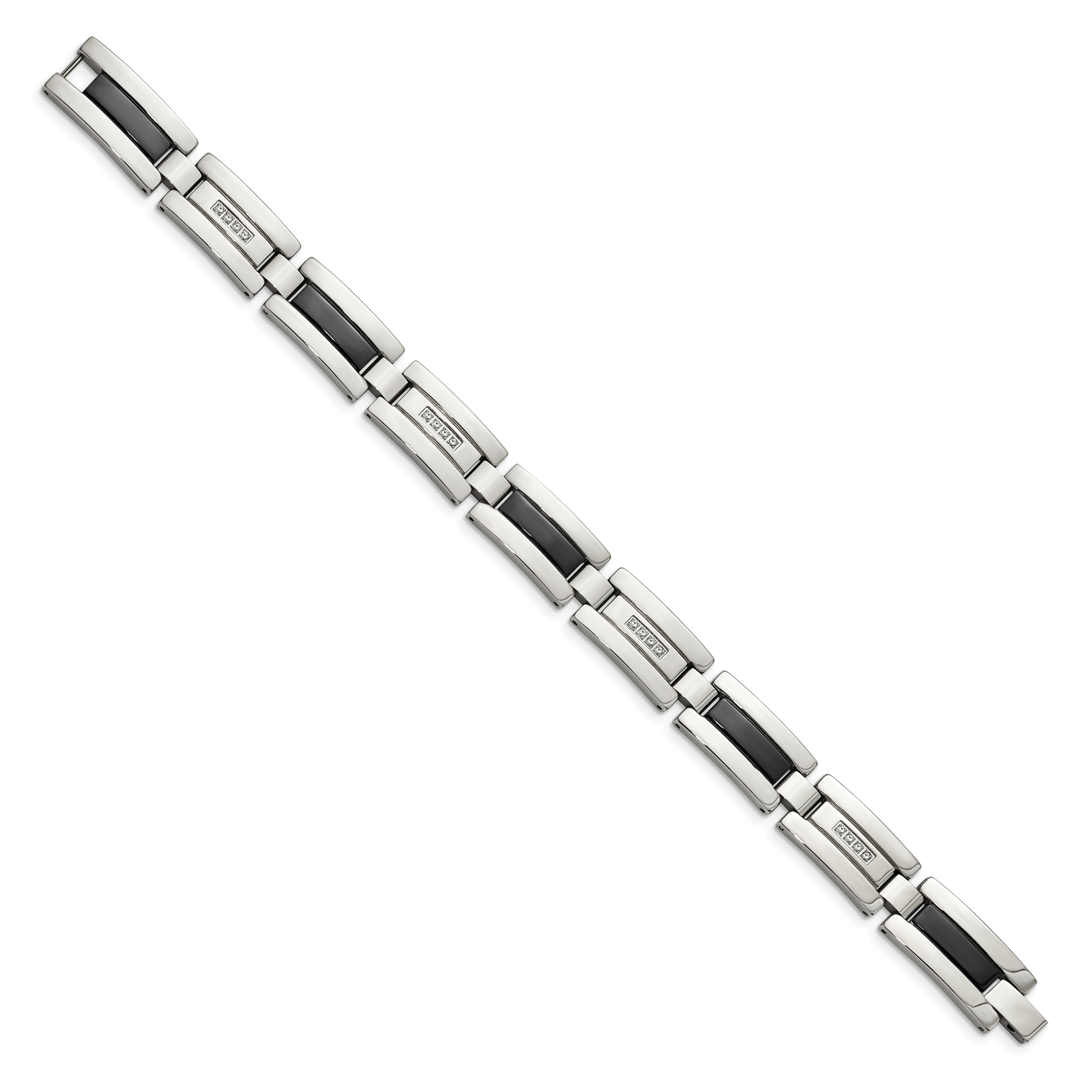 Stainless Steel Polished Black IP-plated with 1/4 carat Diamond Bracelet for Men