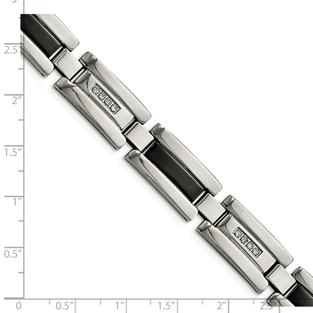 Stainless Steel Polished Black IP-plated with 1/4 carat Diamond Bracelet for Men