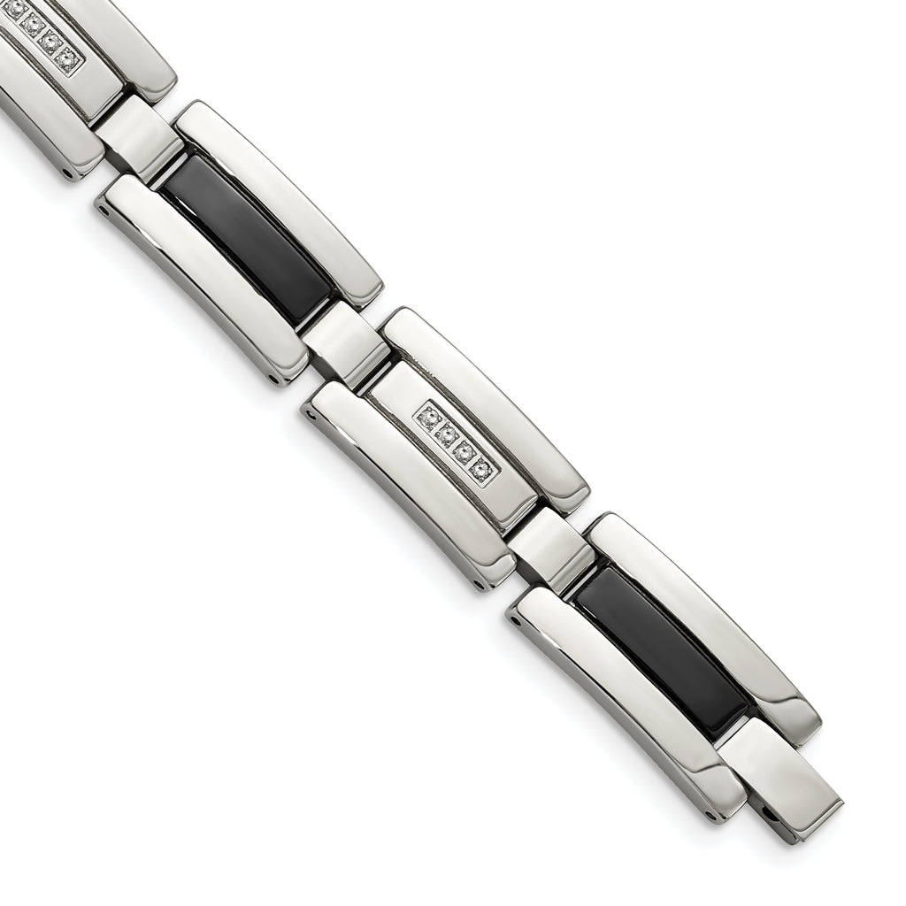 Stainless Steel Polished Black IP-plated with 1/4 carat Diamond Bracelet for Men