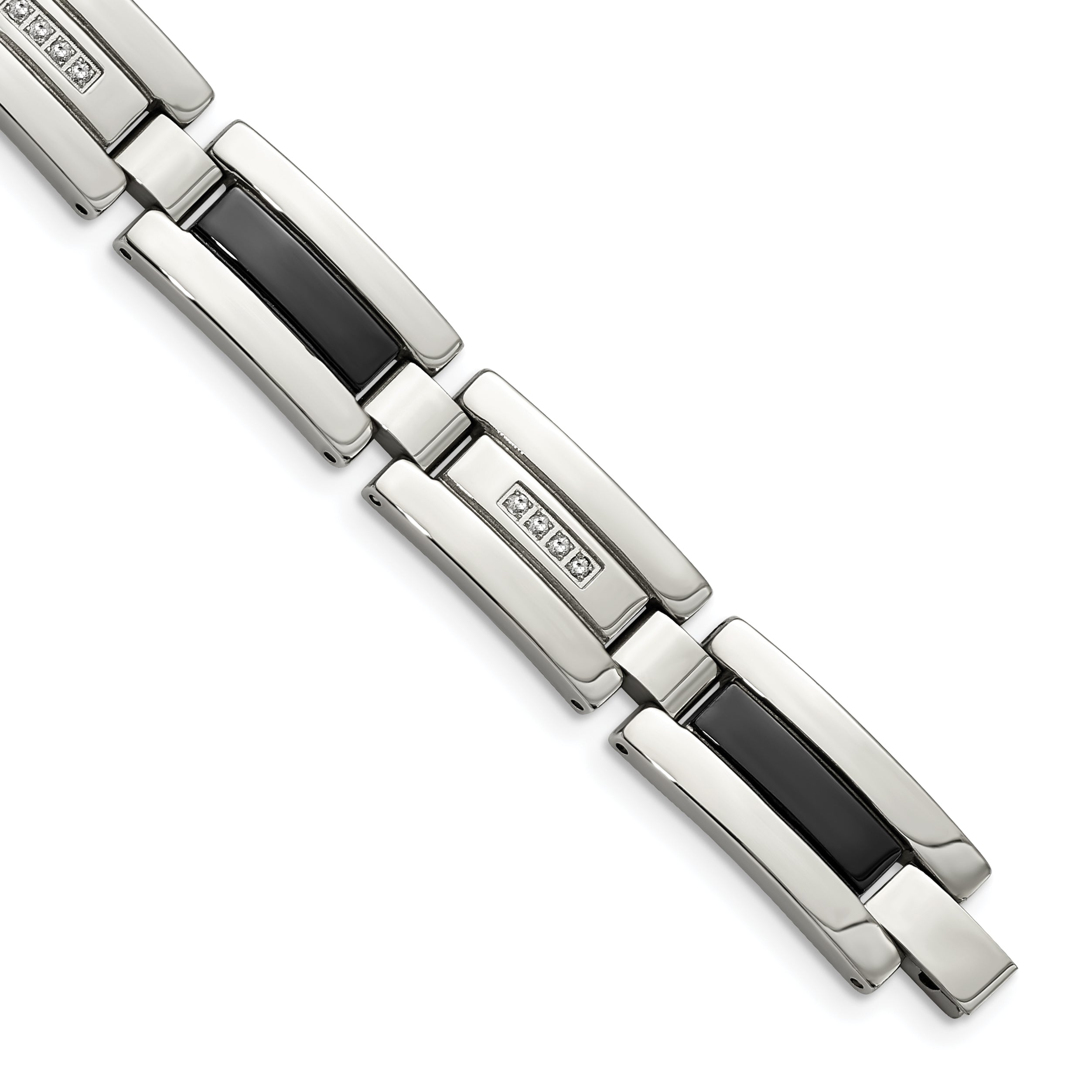 Stainless Steel Polished Black IP-plated with 1/4 carat Diamond Bracelet for Men