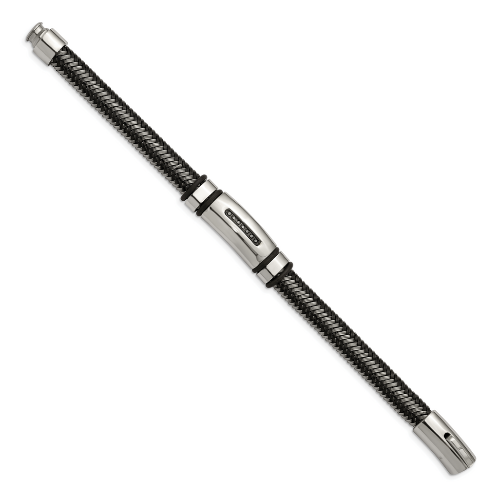 Stainless Steel Polished Black IP-plated with 1/10 carat Black Diamond Bracelet for Men
