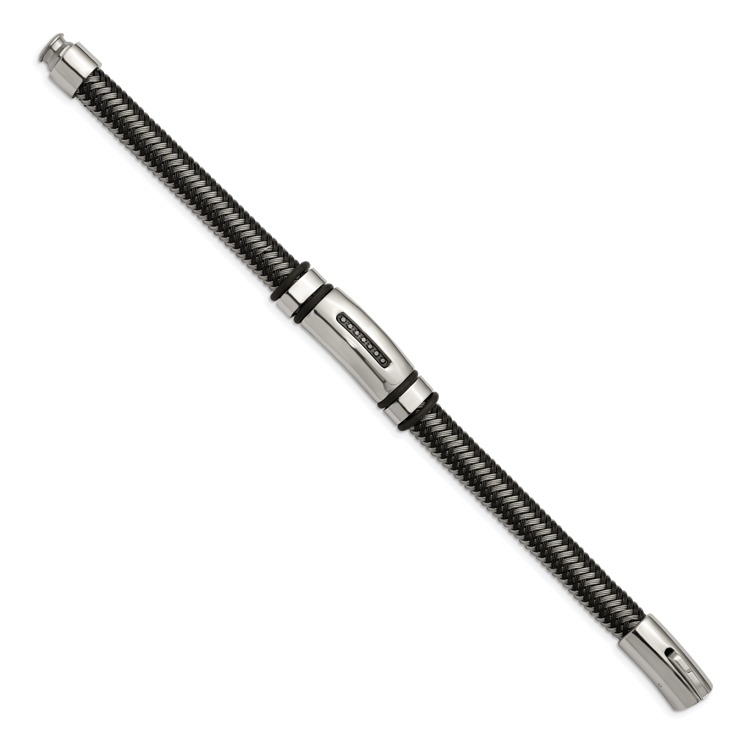 Stainless Steel Polished Black IP-plated with 1/10 carat Black Diamond Bracelet for Men