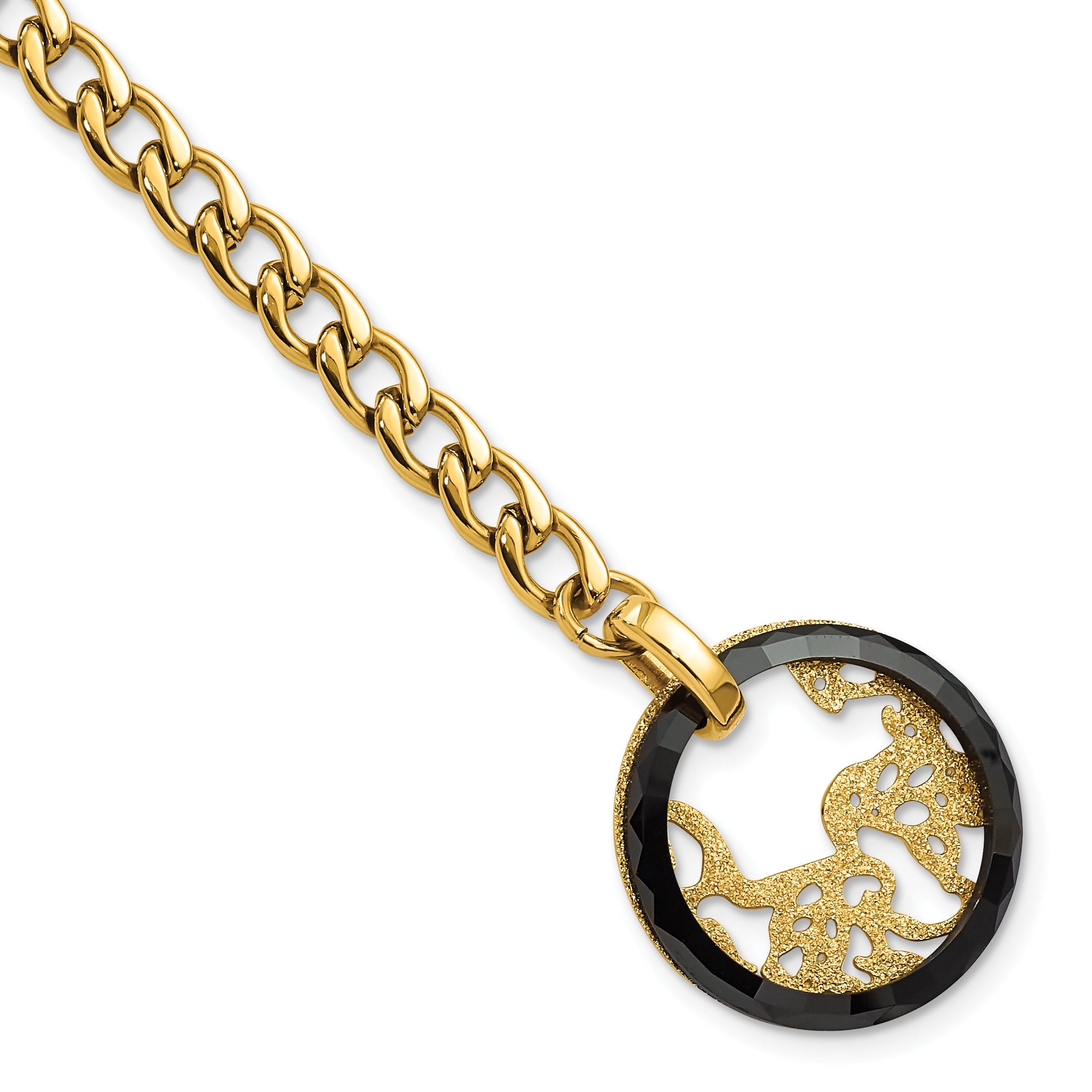 Stainless Steel Yellow IP-plated Black Ceramic Polished & Lasercut Circle Bracelet for Women Main image