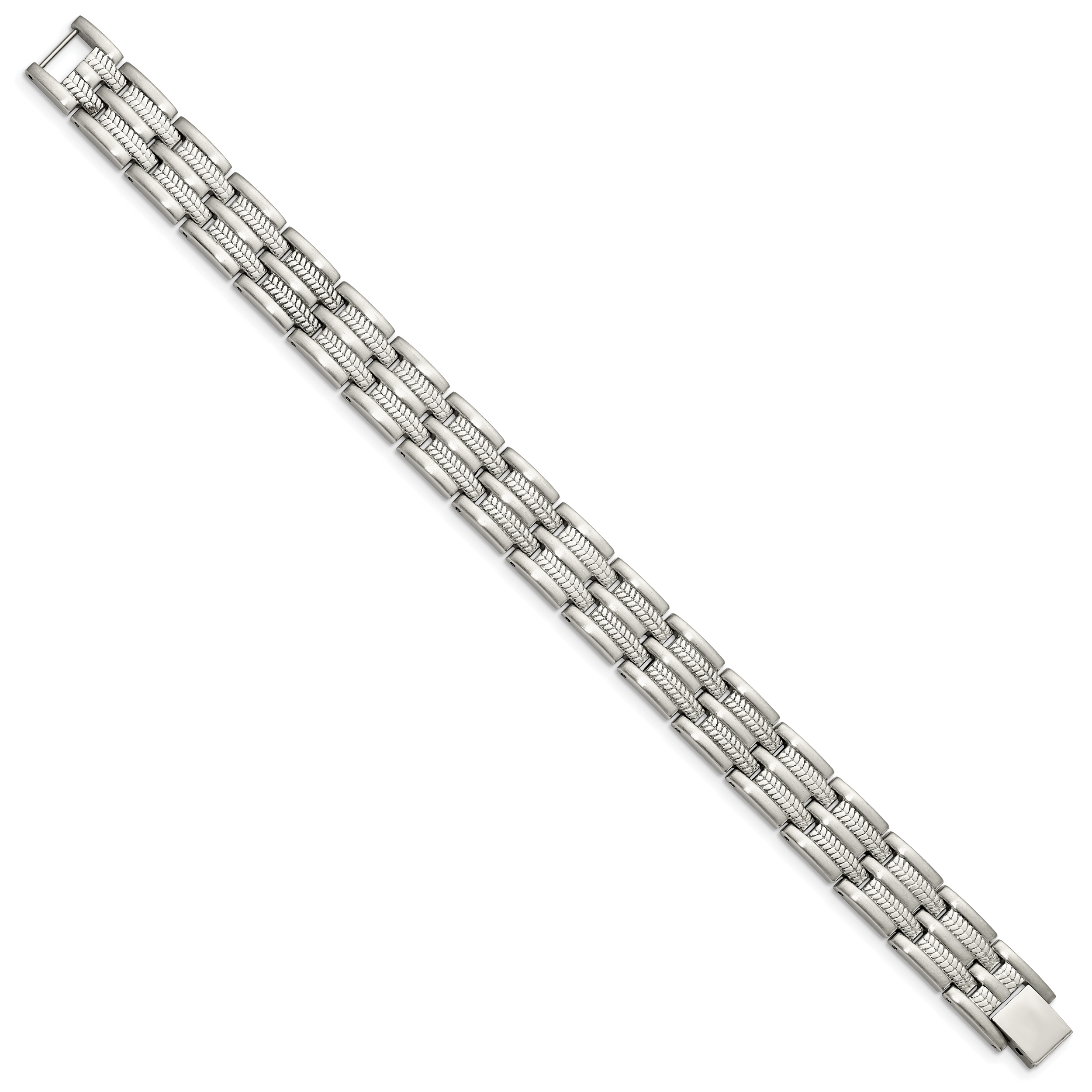 Stainless Steel Brushed Polished and Textured Link Bracelet for Men