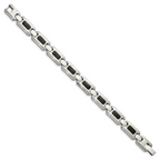 Stainless Steel Brushed and Polished with Black Carbon Fiber Inlay Link Bracelet for Men