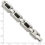 Stainless Steel Brushed and Polished with Black Carbon Fiber Inlay Link Bracelet for Men