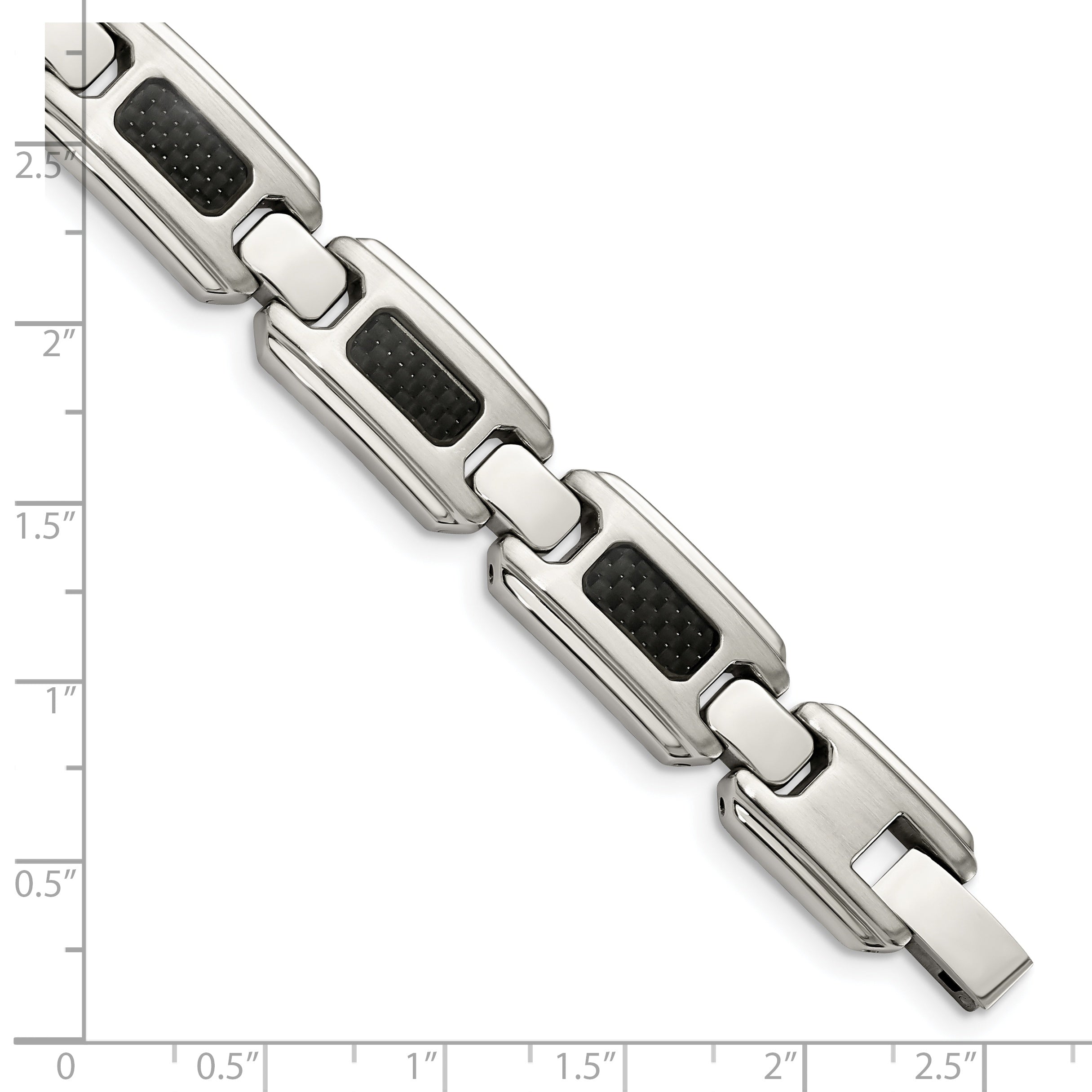 Stainless Steel Brushed and Polished with Black Carbon Fiber Inlay Link Bracelet for Men