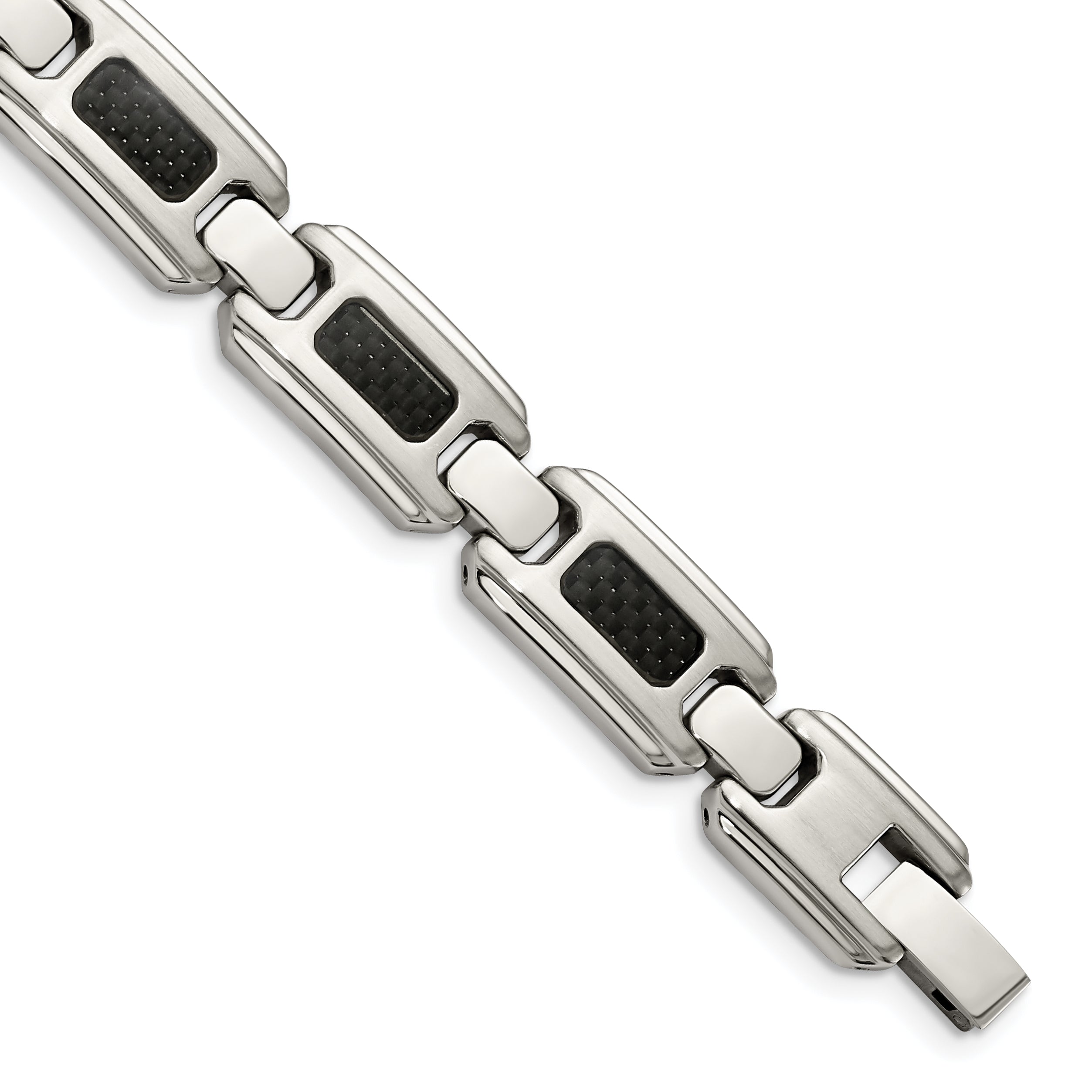 Stainless Steel Brushed and Polished with Black Carbon Fiber Inlay Link Bracelet for Men Main image