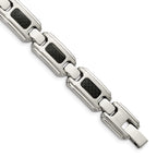 Stainless Steel Brushed and Polished with Black Carbon Fiber Inlay Link Bracelet for Men