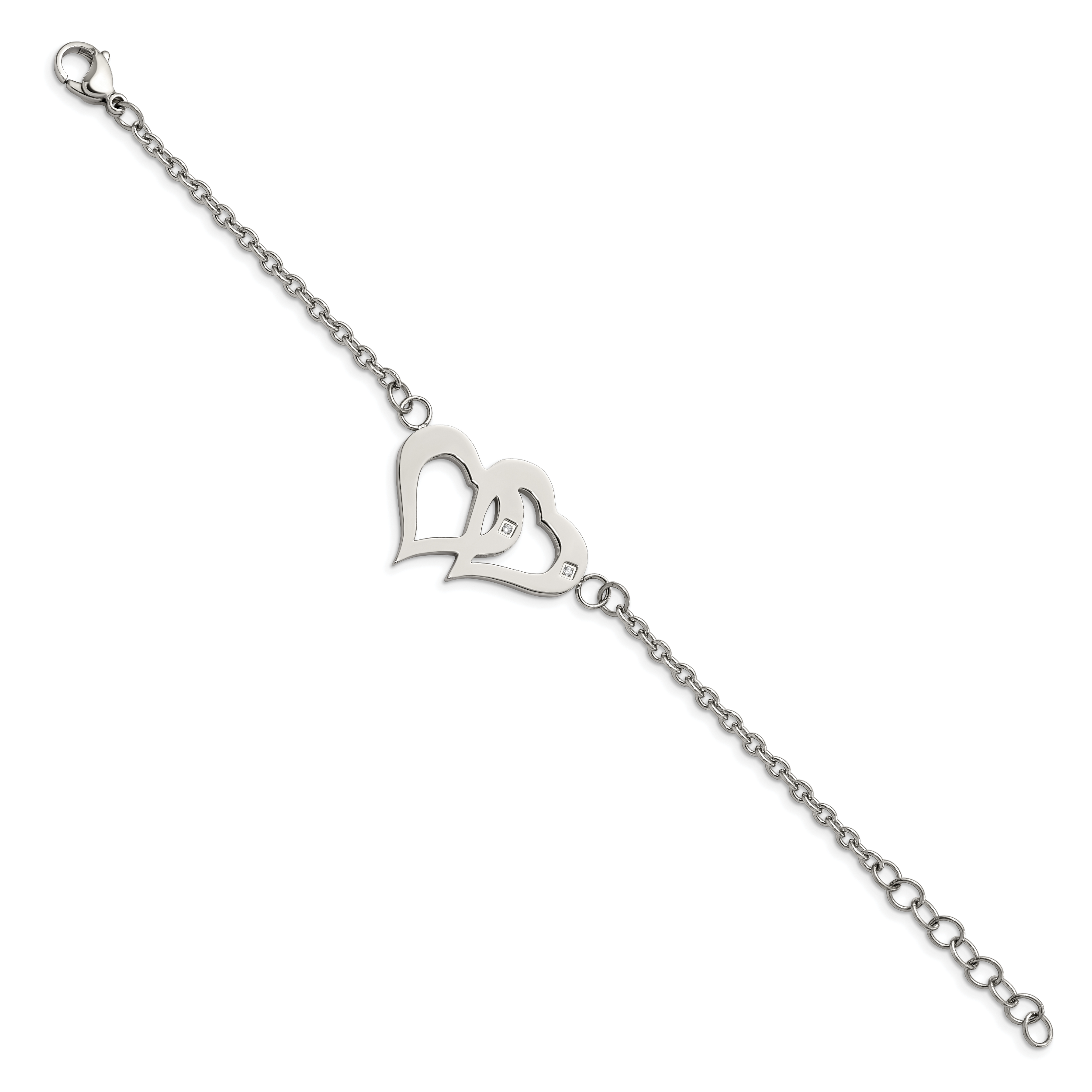 Stainless Steel Polished with Cubic Zirconia Hearts with ext. Bracelet for Women