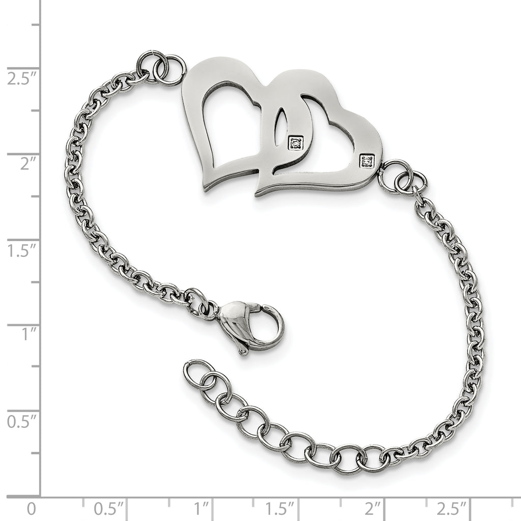 Stainless Steel Polished with Cubic Zirconia Hearts with ext. Bracelet for Women