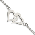 Stainless Steel Polished with Cubic Zirconia Hearts with ext. Bracelet for Women