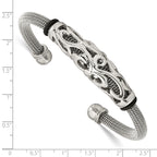 Stainless Steel Polished Mesh with Black Rubber Bangle Bracelet for Women