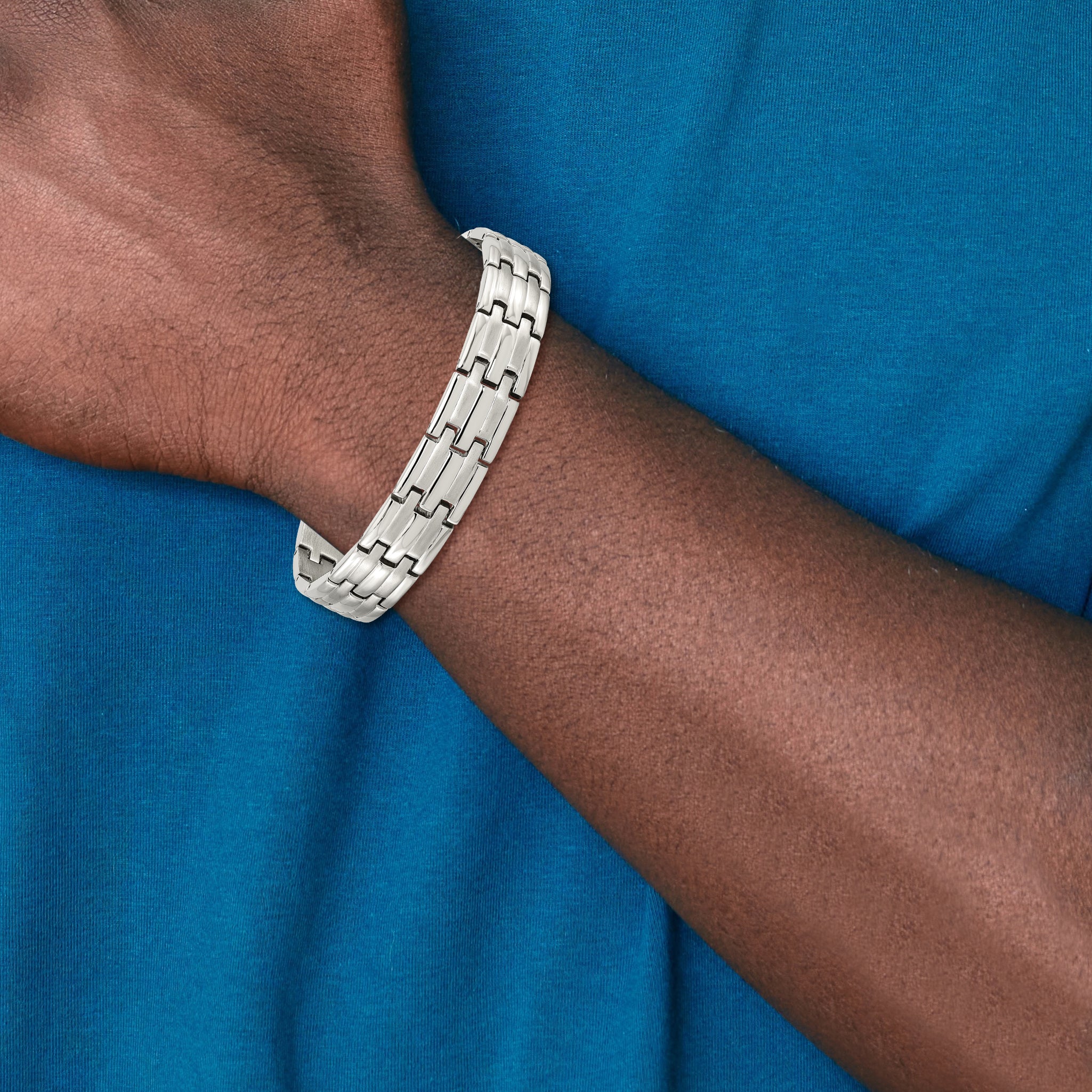 Stainless Steel Brushed and Polished Link Bracelet for Men